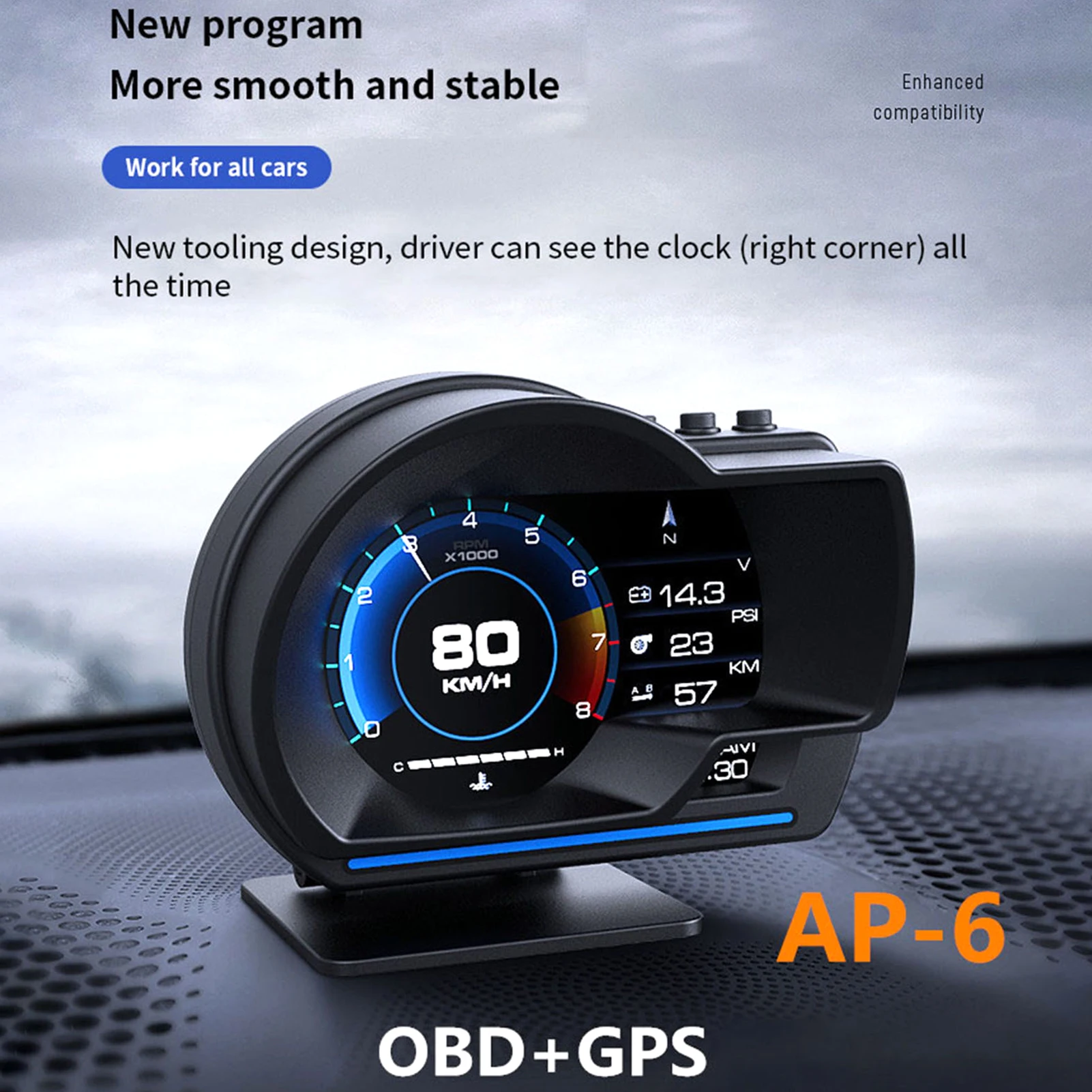 Car Head Up Display OBD2 Plus Gps Smart Gauge High Definition Speedometer Diagnostic Tool Fault Code Elimination Safe Driving