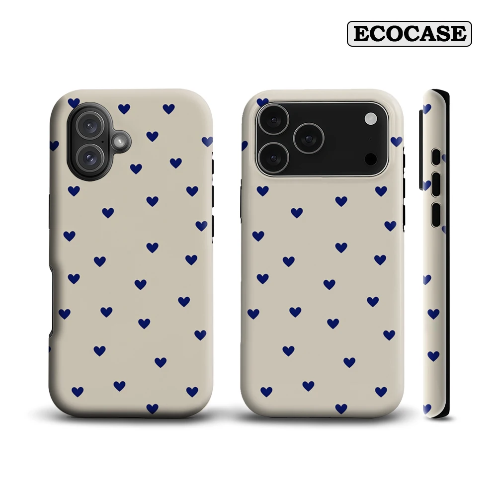 Vintage Navy Heart Ditsy IPhone 17 Must-Haves Handyhülle für IPhone 17 16 15 14 13 12 Pro Max Plus Doppelschichtige Rückseite