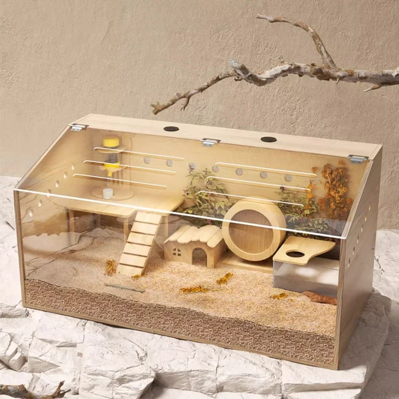 Hamster feeding box, acrylic villa, pet wooden cage cage