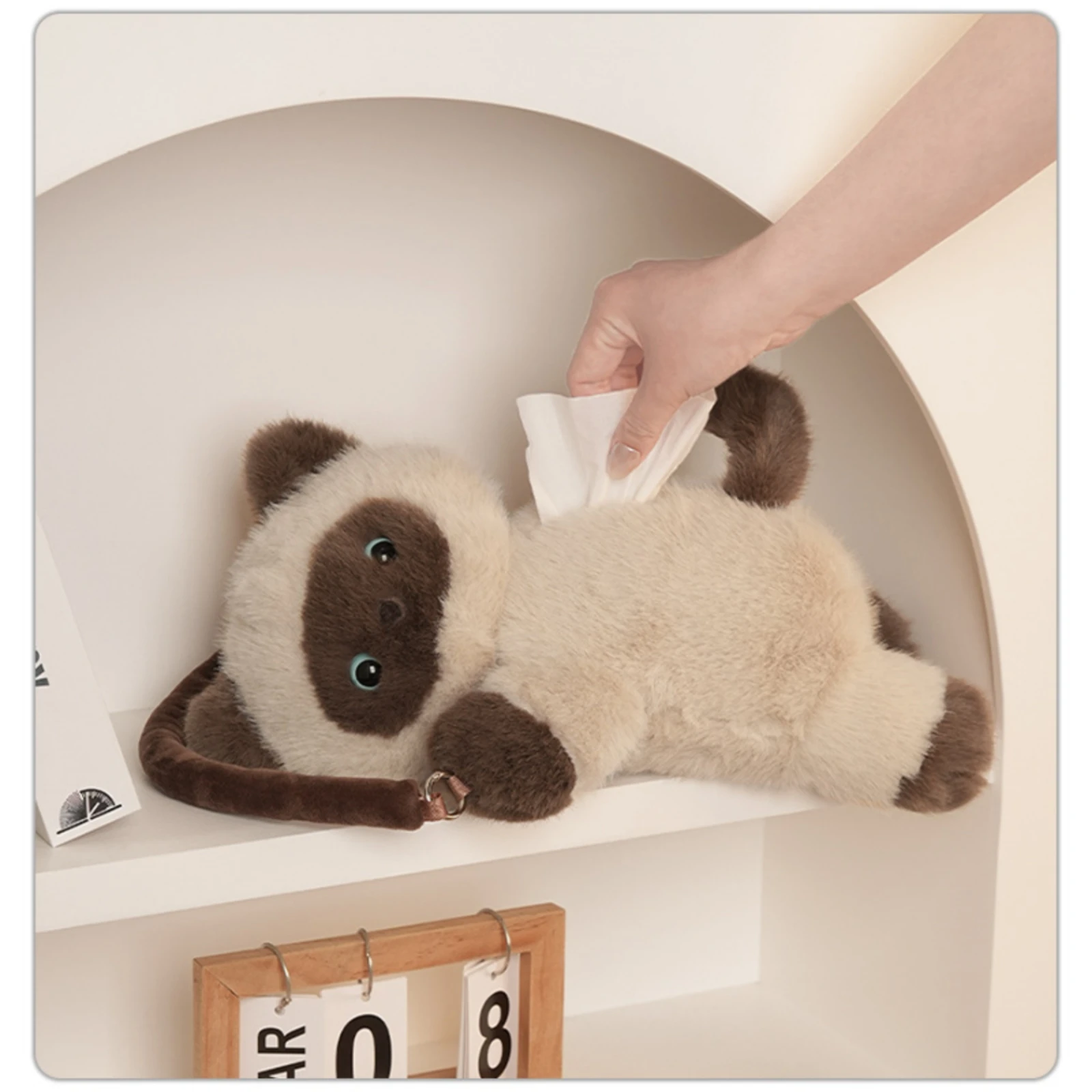 

Feline Tissue Holder Embroidered Face Soft Tissue Cover Home Accessory Stuffed Household Storage Three-Dimensional for Tabletop