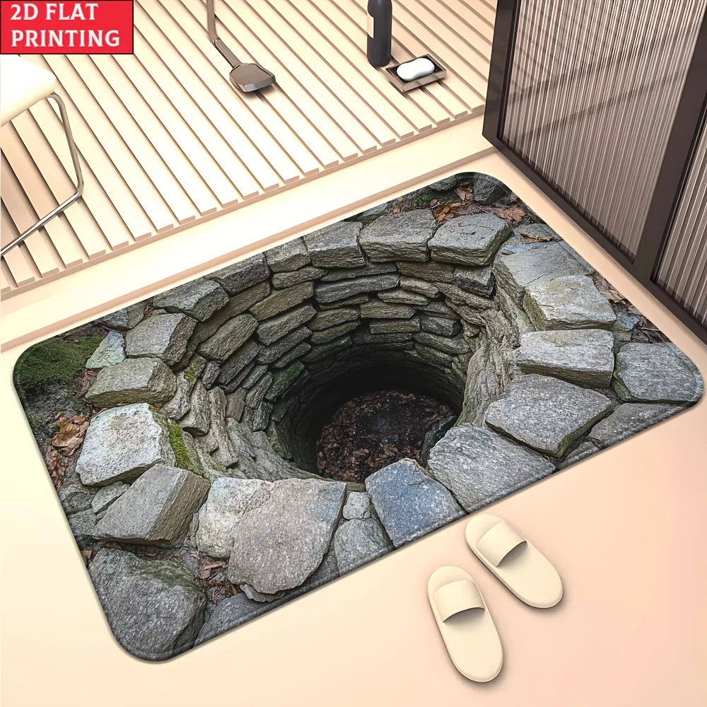 Creative Optical Illusion Floor Mat  Stone Abyss Cave Hole Art Print Rug  Fun Unique Decoration for Home Entrance