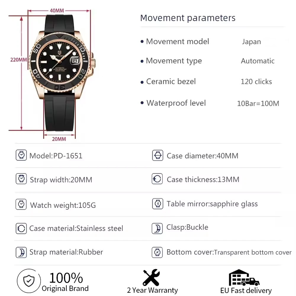 PAGANI DESIGN Sports Men Mechanical Wristwatch Sapphire Luxury Automatic Watch for Men Stainless Steel Waterproof Clock
