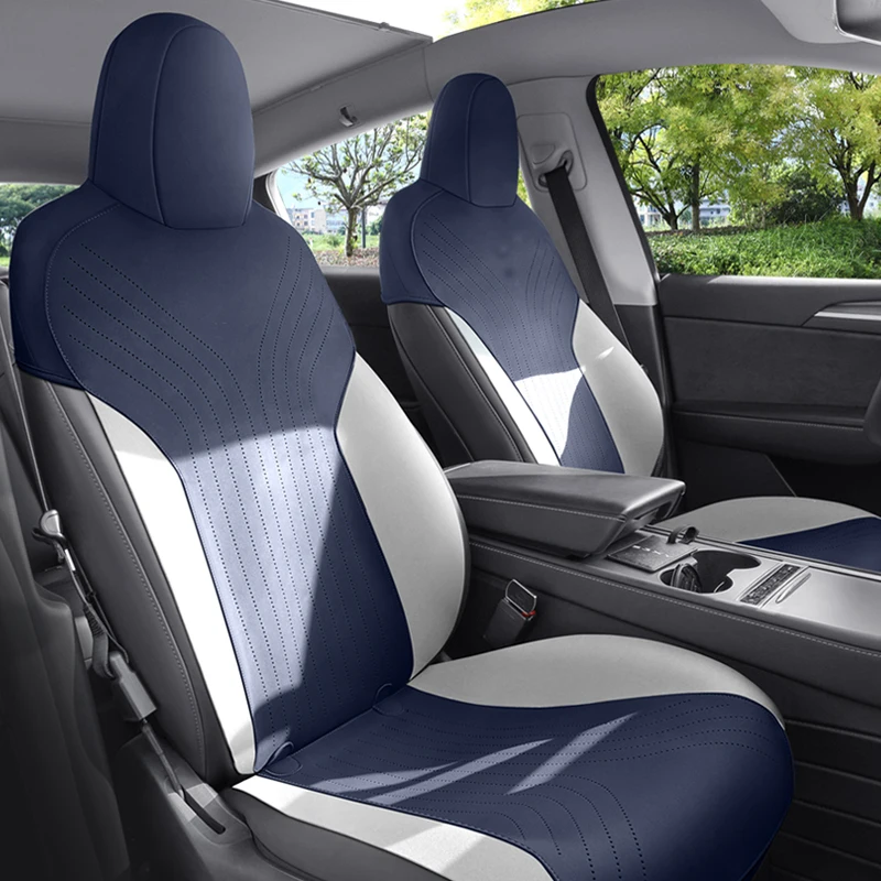 7PCS  Suede Leather Car Seat Cover For Tesla Model Y  2021 2022 2023 2024 Non-Slip Seat Cushion Protectors Fit  Automotive Parts