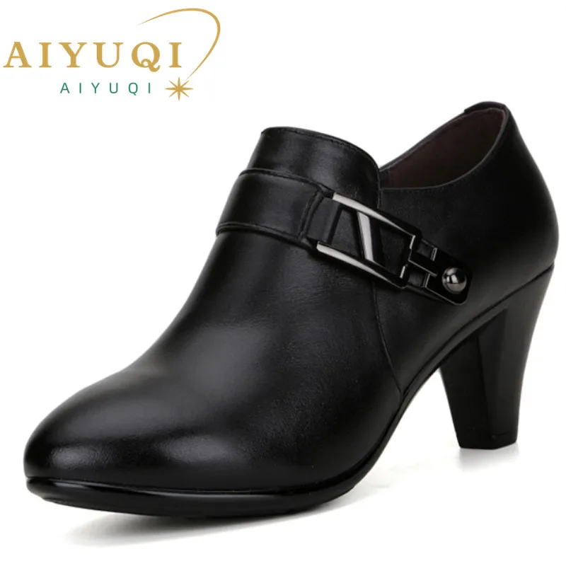 AIYUQI 2024 spring  genuine leather shoes women elegant spike heels office lady Business dress  fashion big size women shoes