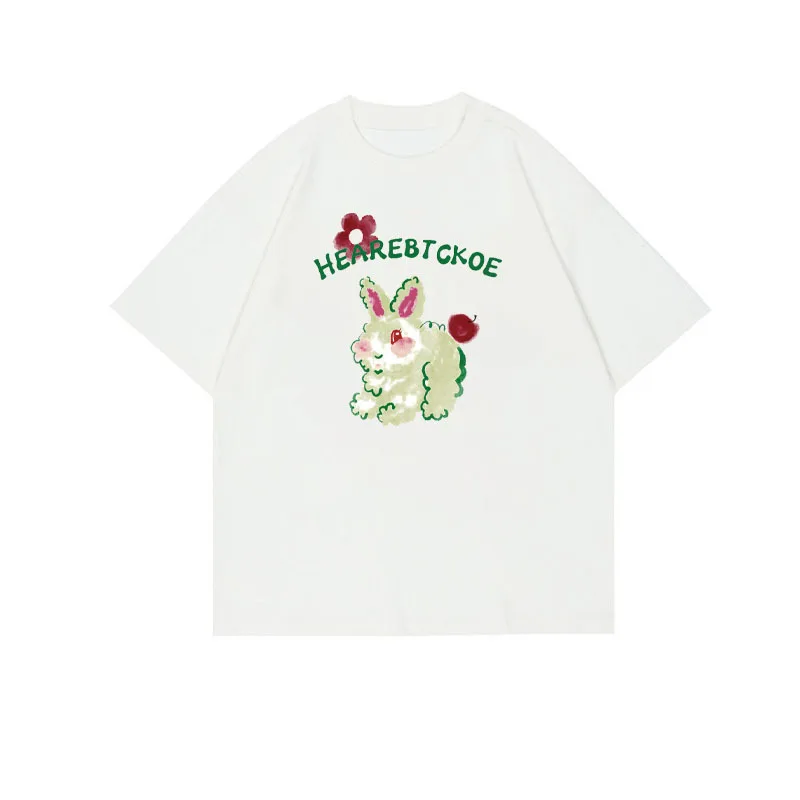 Bunny Print T-shirt Rabbit Women Blouse Cartoon Short Sleeves Tshirt Female Clothing Y2k Streetwear Summer Cute Graphic T Shirts