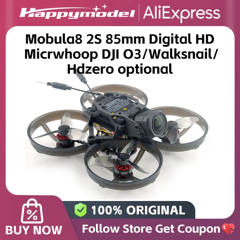 HappyModel Mobula8 HD 2S 85mm Digital Micro FPV Whoop Drone Walksnail / HDZERO / O3 CrazyF405 ELRS EX1103 KV11000 UART 2.4G RX - image 1 of 6