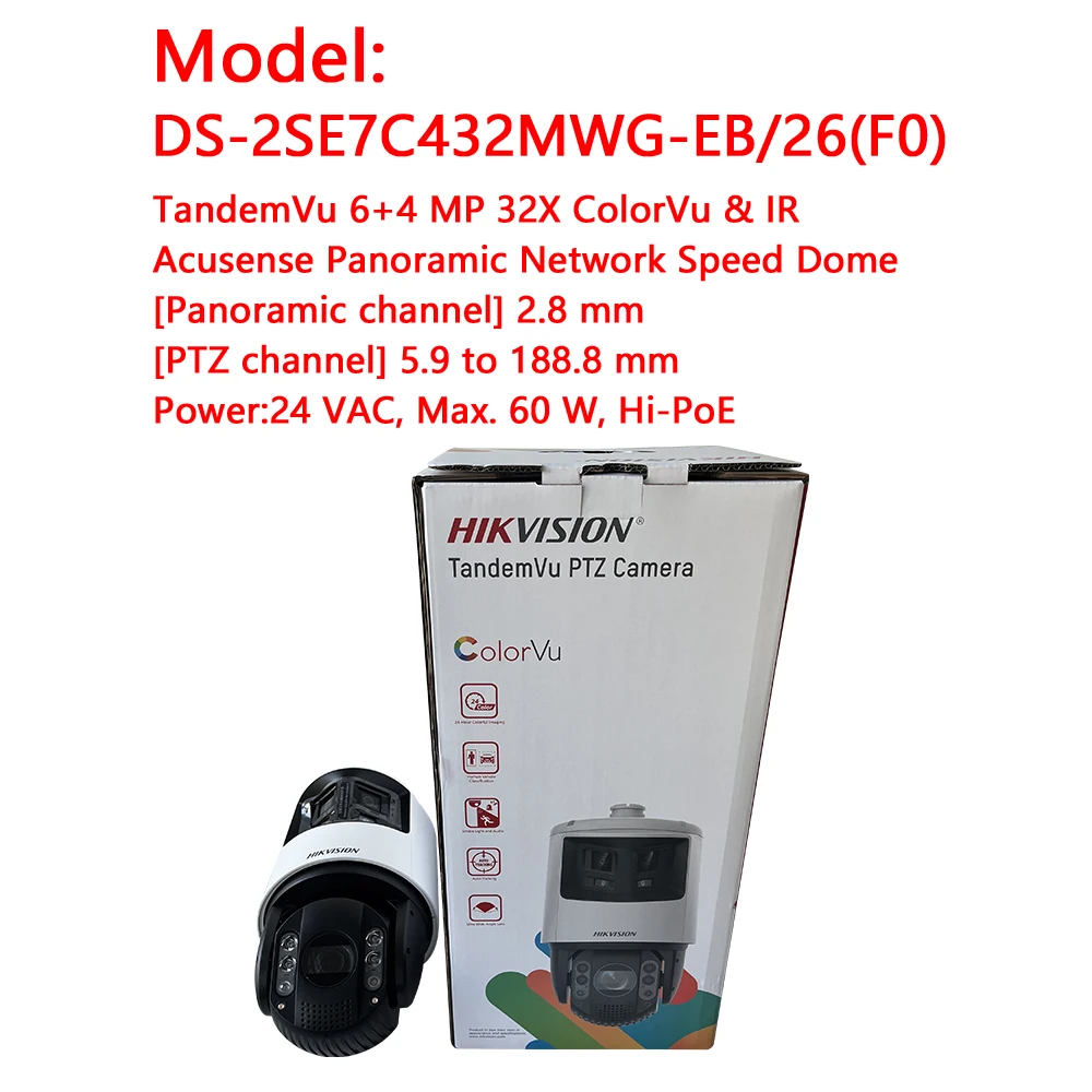Original Hikvision DS-2SE7C432MWG-EB/26(F0) TandemVu 6+4 MP 32X ColorVu & IR Acusense Panoramic Network Speed Dome CCTV System