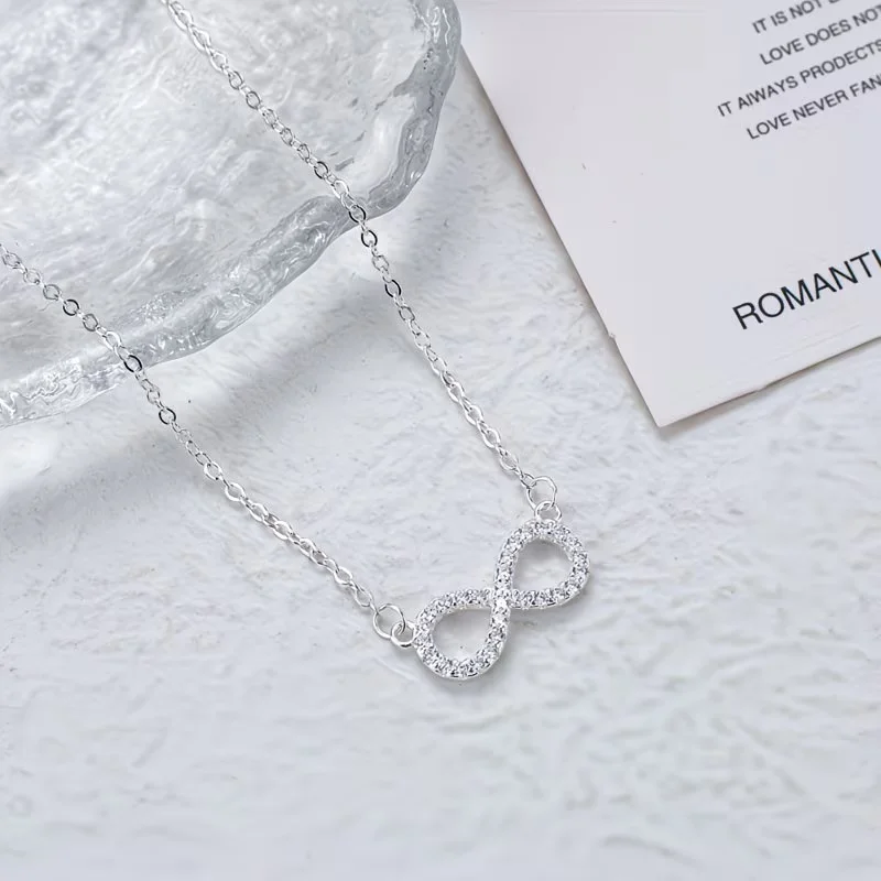 Romantic Simple Infinity Pendant Necklace for Women Stainless Steel Lucky Eight Zircon Love You Forever Jewelry Birthday Gifts