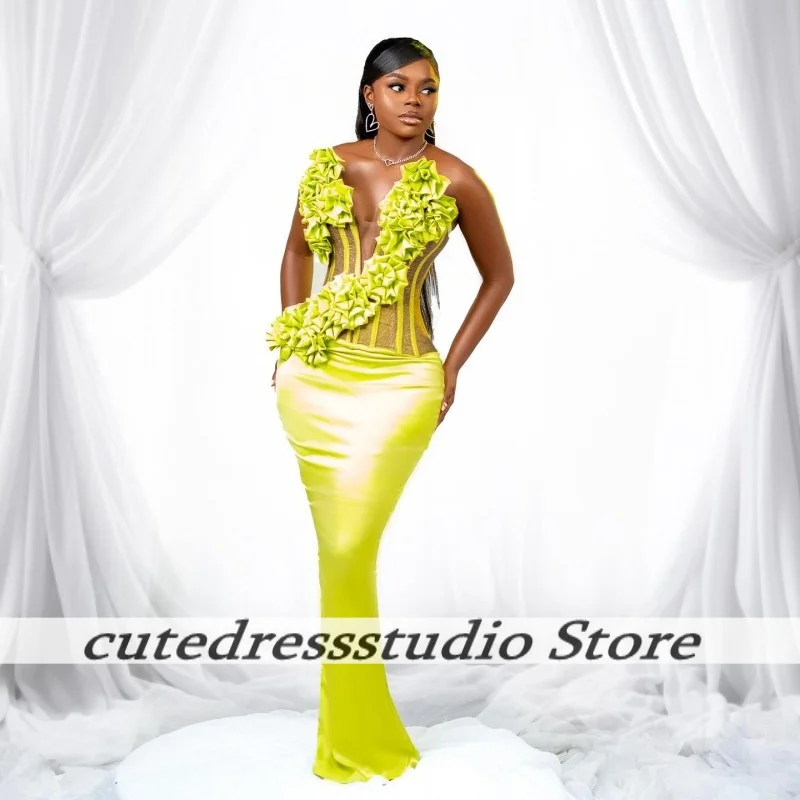 Vestidos de noche de novia de color verde lima, transparentes, con volantes exquisitos, vestidos largos de fiesta de boda de sirena, vestido de graduación personalizado