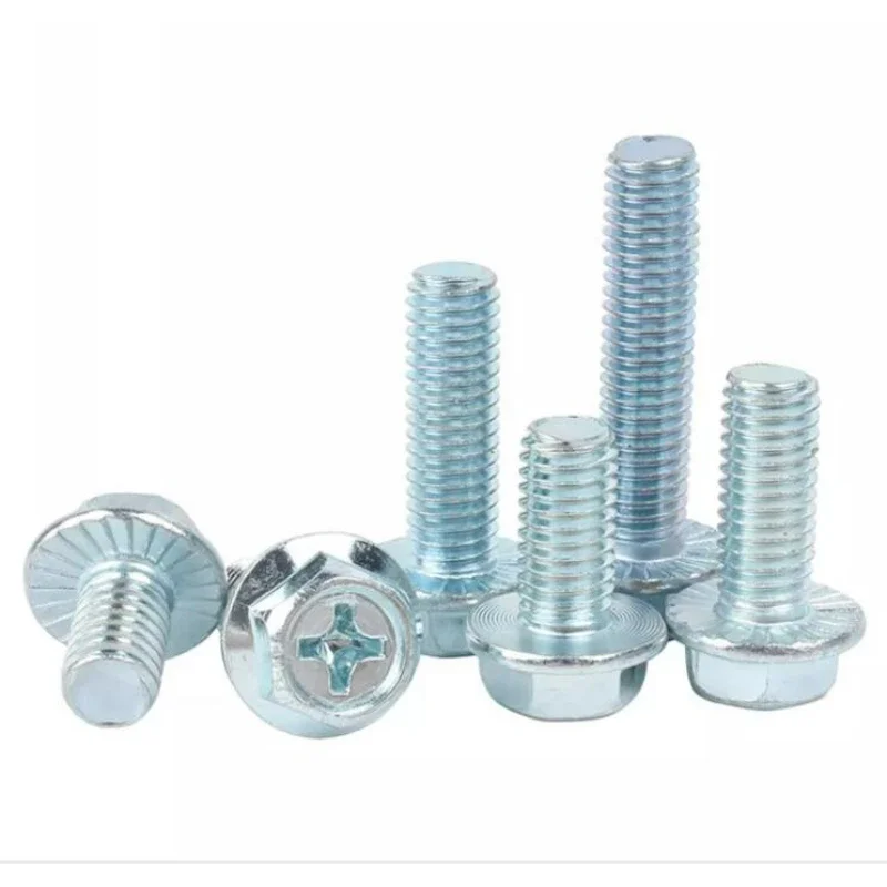 20/50/100pcs M4 M5 M6 M8 Galvanized Cross Flange Screw with Outer Hexagonal Gasket Bolt Anti Loosening and Anti Slip Screw