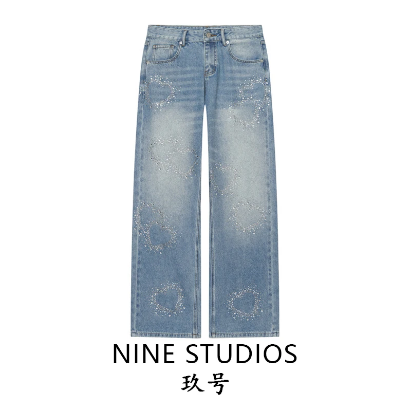 

Low Waist Shiny Sequin Wide Leg Jeans Women's Straight Cut Pants Versatile Spring Fashion Teen Girls Denim Trousers Button Cl...