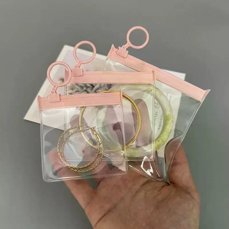 10Pcs Lovely Pink Jewelry Zipper Bag EVA Plastic Storage Envelope PVC Pouch Ring Earring Stud Necklace Bracelet Packaging