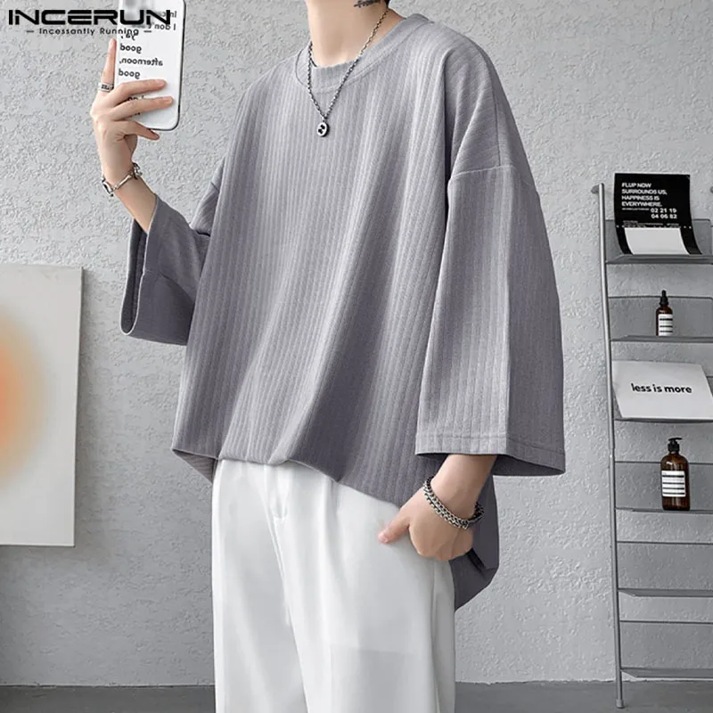 Incerun-camisa listrada masculina de t, estilo coreano, solto, casual, streetwear, secagem rápida, manga curta, s-5xl, novo, 2019