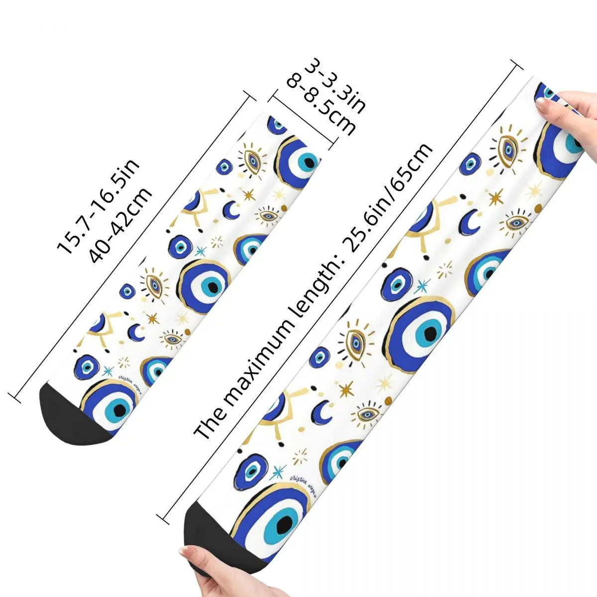 Blue Evil Eye Socks Men\'s Women\'s Funny Happy Greek Amulet Nazar Lucky Socks Spring Summer Autumn Winter Middle Tube Socks Gifts