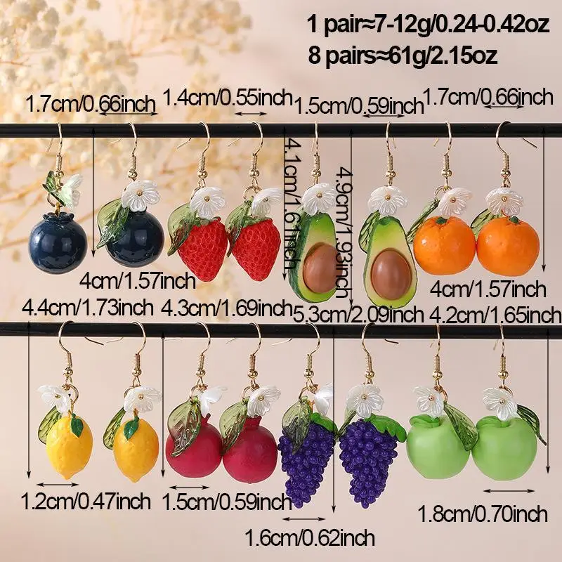 Niedliche Frucht-Blumen-Blatt-Ohrringe Blaubeere Zitrone Orange Traube Erdbeere Granatapfel Ohrringe Damen Modeschmuck Geschenke – Detail 7