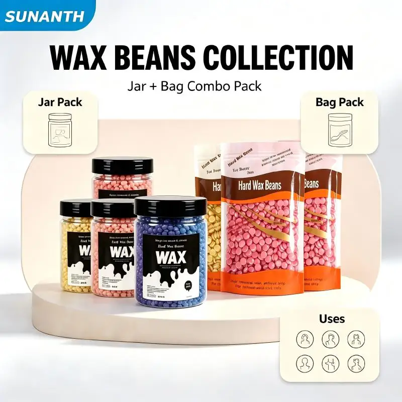 Hard Wax Beans Hair Removal Painless Depilatory Wax Beads No Strip Needed Home Salon Facial Body Wax Multi Colors Jar and Bag
