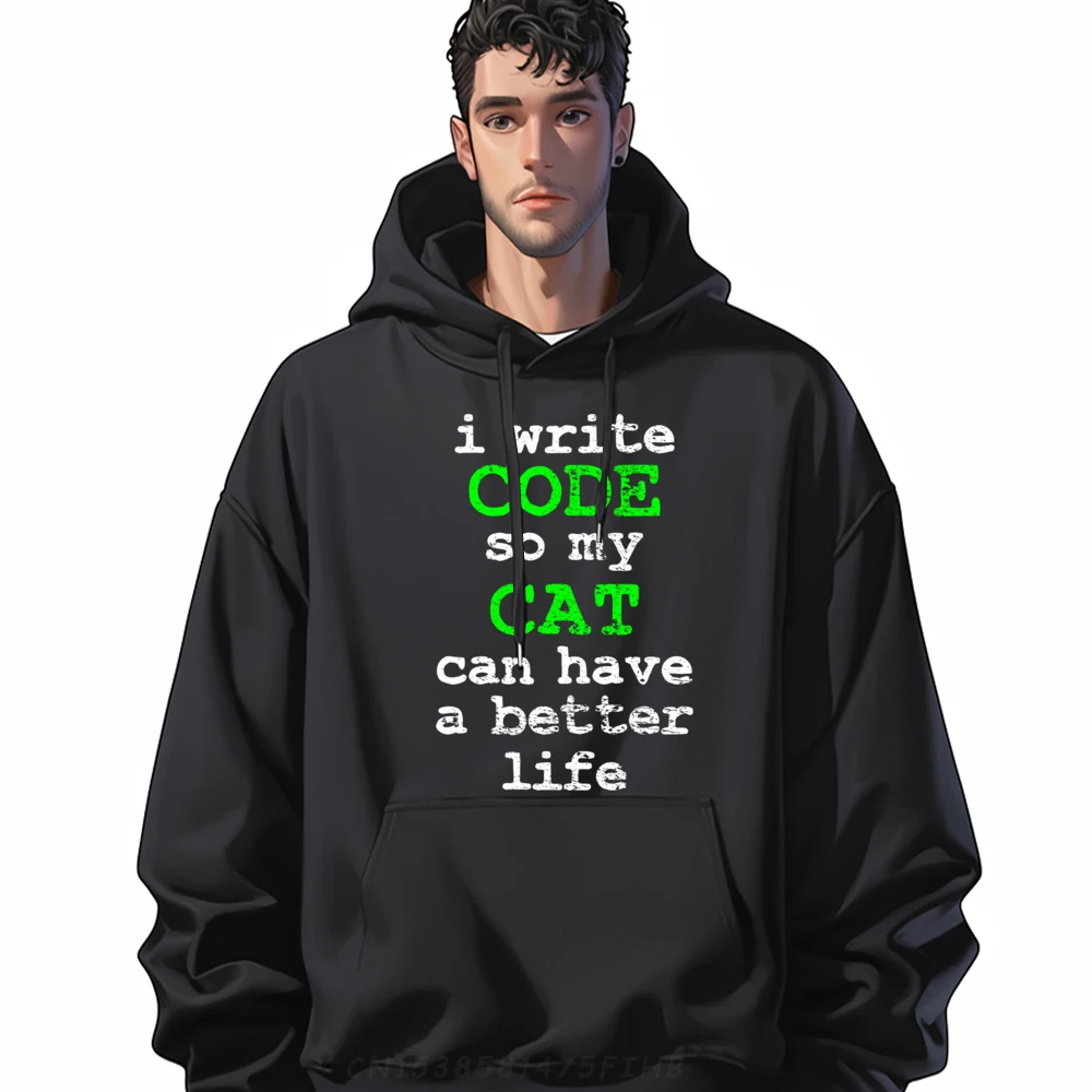 Code Coding Programmer Computer Science Cat Vintage Graphic Sweatshirts Men Oversize Man Hoodies Valentines Day