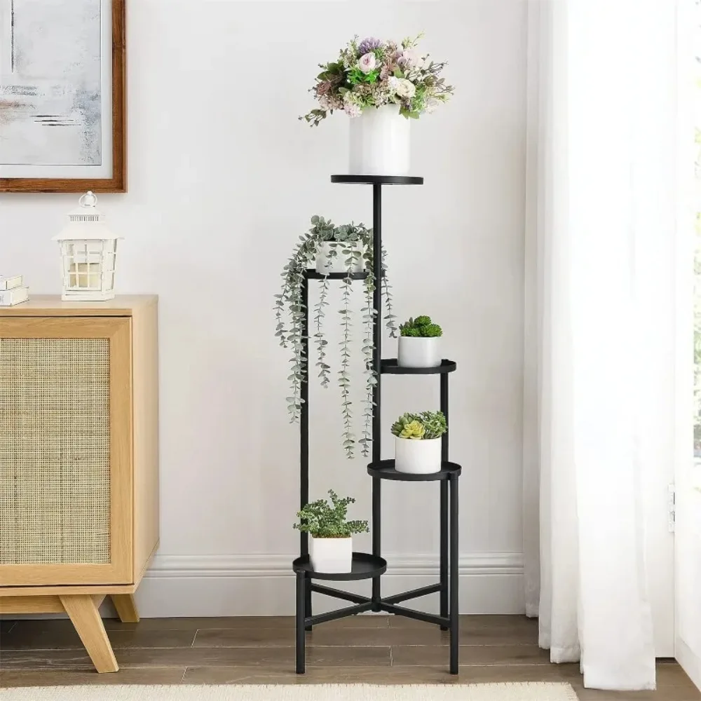 Metal Tiered Plant Stand Indoor, 5-Tier Plant Shelf Flower Stand, Tall Multiple Potted Plant Holder Rack Planter Water Prevent