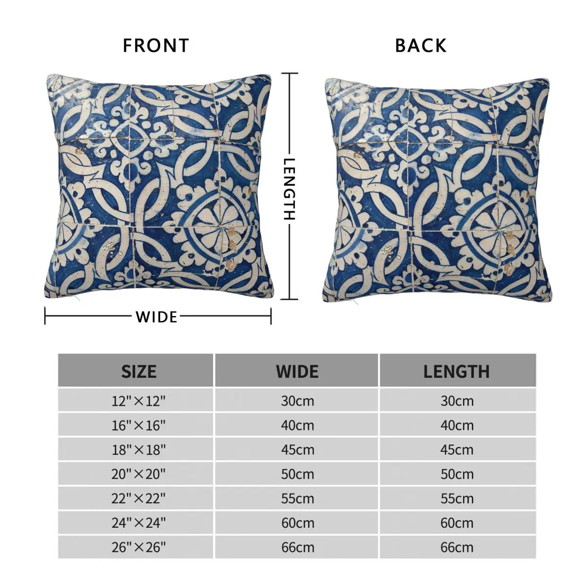 Vintage Portuguese Azulejo Square Pillowcase Polyester Linen Velvet Creative Decor Throw Pillow Case Car Cushion Cover Wholesale