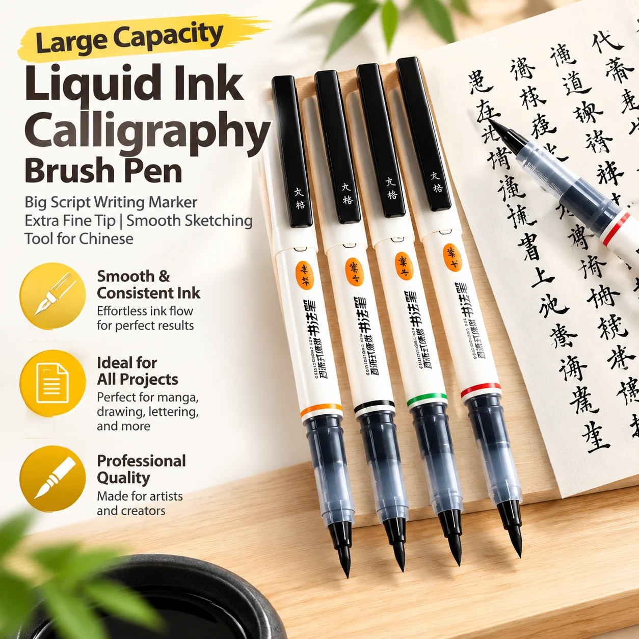 Large Capacity Liquid Ink Calligraphy Brush Pen Big Script Writing Marker Extra Fine Tip Smooth Sketching Tool for Chinese