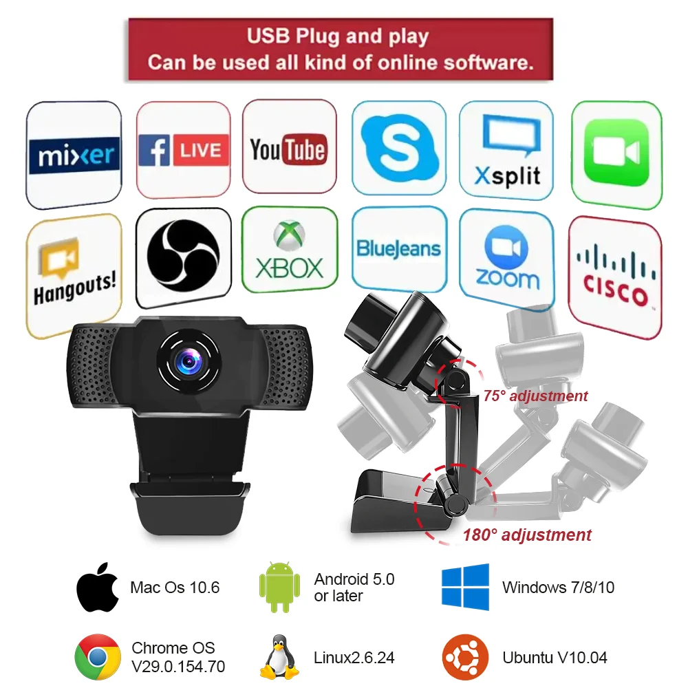 

1080P Webcam HD Web Camera With LED Fill Light Microphone Camera USB WebCam mini pc Computer Mac Laptop Desktop Camera
