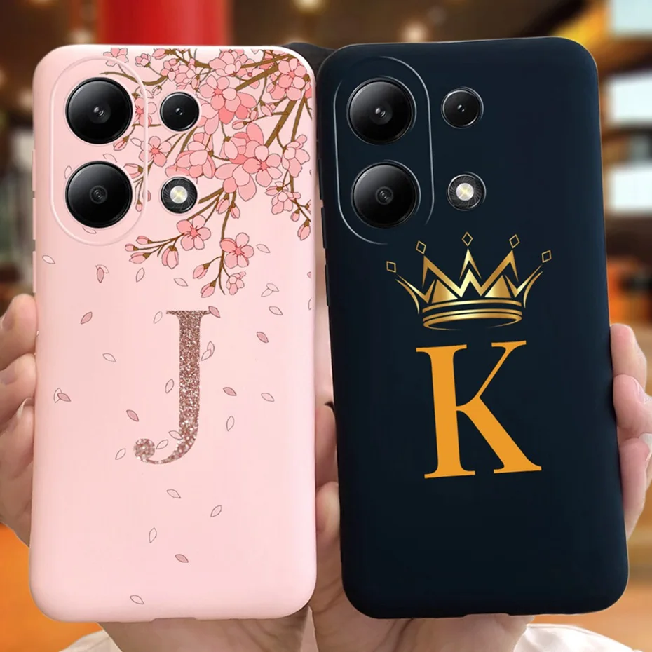 Case For Xiaomi Redmi Note 13 4G Fashion Crown Sakura Initial Letter Phone Bumper For Redmi Note13 4G Soft Silicon Back Cover