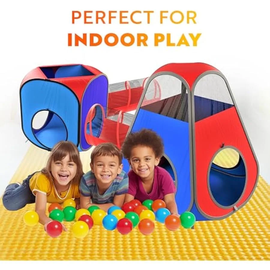 Playz 4pc Pop Up Play Tent and Tunnel Bundle for Toddlers and - Indoor and Outdoor Playhouse with Storage Bag Red and Blue