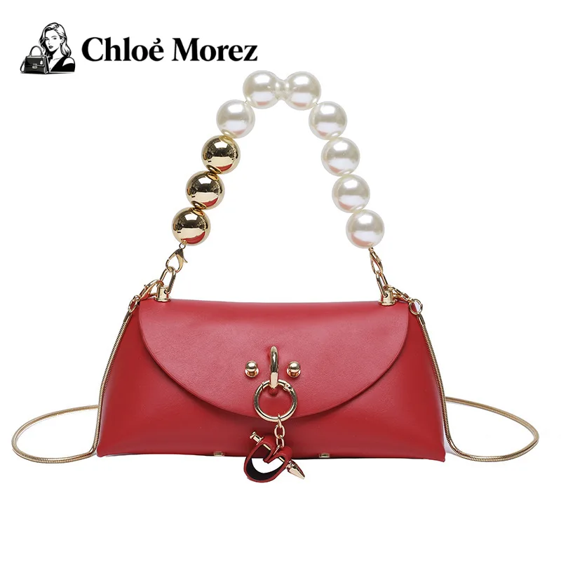 

Small Bag, Fashionable Solid Color Shoulder Bag, Women's Versatile Pearl Hand-held Small Square Bag
