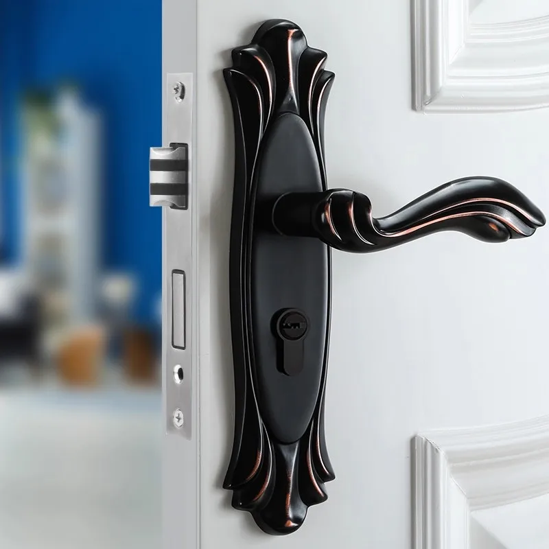 

Black Aluminum Alloy Bedroom Door Locks Double-sided Handle Safety Door Lock European-style Anti-theft Lock Home Hardware