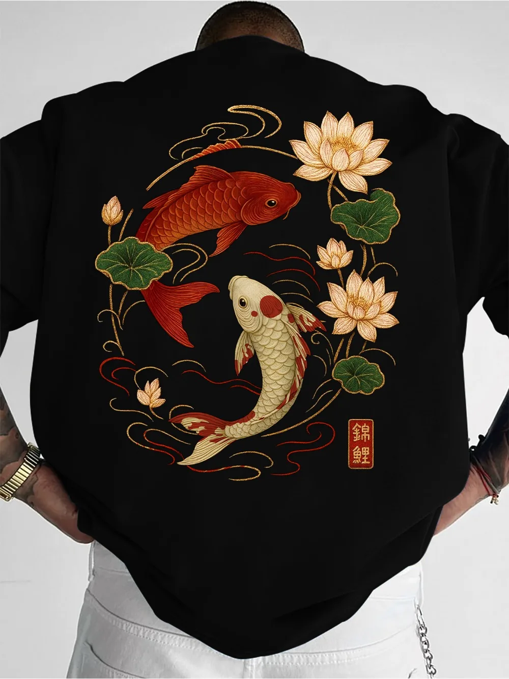 Harajuku Koi Fish Lotus Pattern 3D Print Sports Quick-dry Breatha MenT-shirt Outdoor Casual Fashion Street Parent Child Clothing