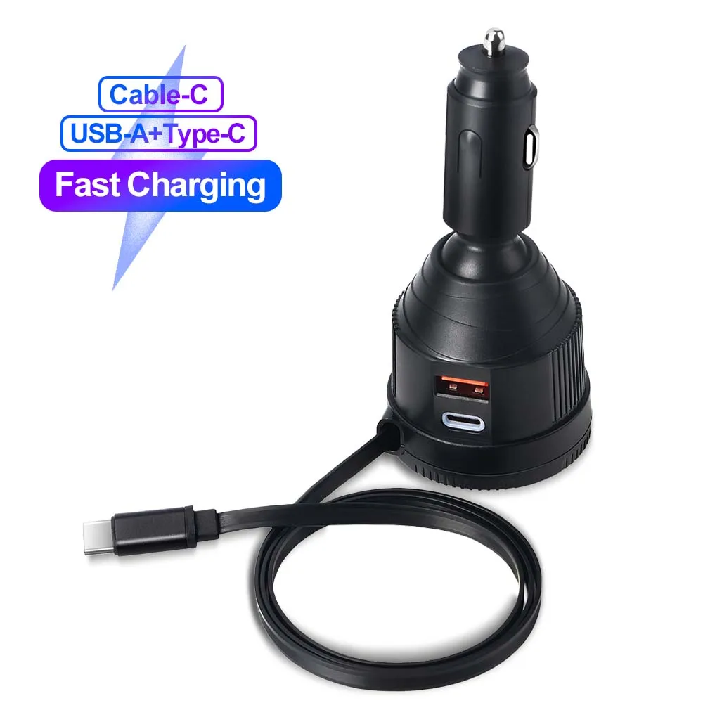 

Адаптер автомобильного зарядного устройства, 68 Вт, кабель для быстрой зарядки USB типа C с выдвижными шнурами, подходящий для iPhone Samsung