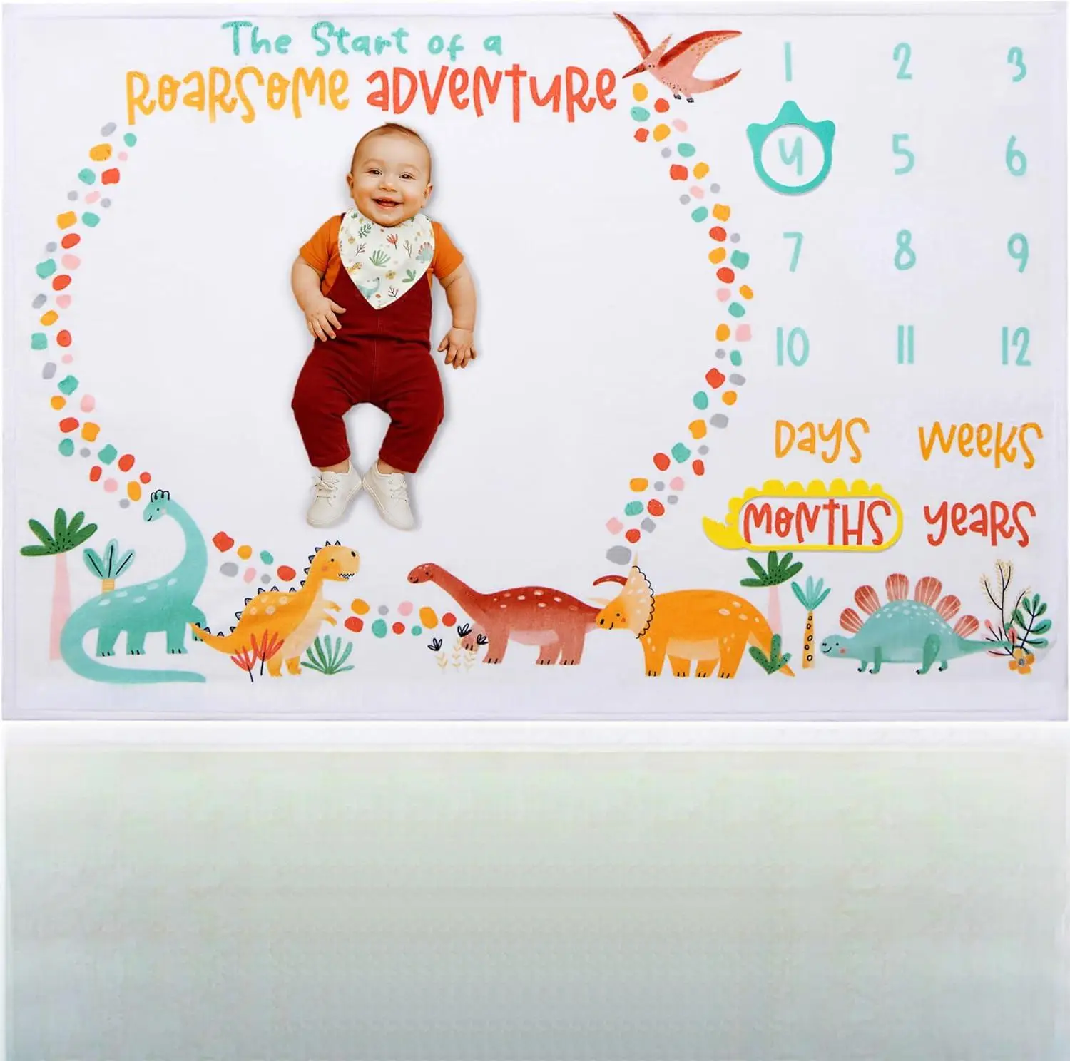 

Одеяло с динозавром VIKAMA, одеяло с ежемесячными вехами — подходит для маленьких мальчиков, тайна возраста с таблицей роста, моющийся