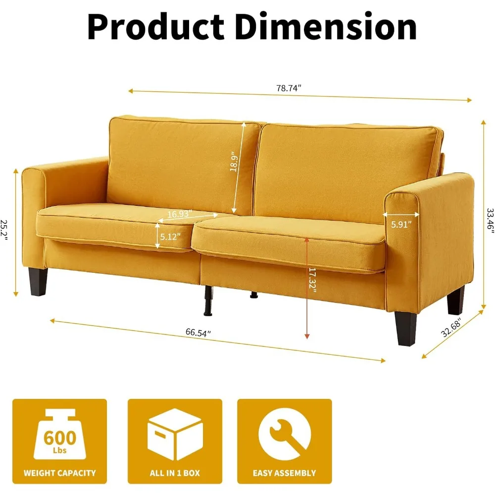 أريكة غرفة المعيشة الحديثة، أريكة من الكتان مقاس 79 بوصة مع أغطية قابلة للغسل وقابلة للإزالة ومقعد قابل للتعديل بعمق، أرائك مريحة لـ Sm