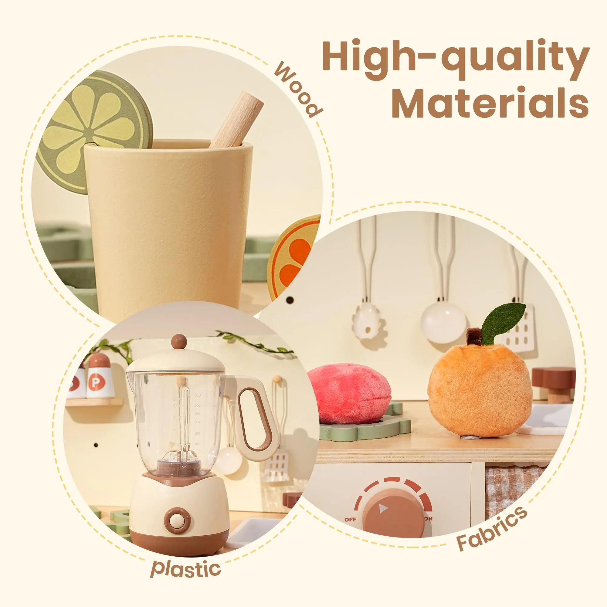 ROBOTIME Houten speelgoedkeukenset Speelkeukenblender met realistische geluiden Speelkeukenaccessoires Speelgoedvoedselset voor peuters