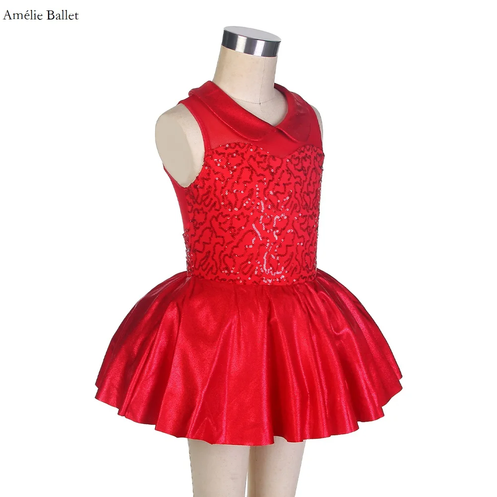 

15042 Red Sequin Unitard with Mesh Keyhole Back and Leotard Skirt Jazz Dance Costumes for Girl & Women Sparking Dance Dress