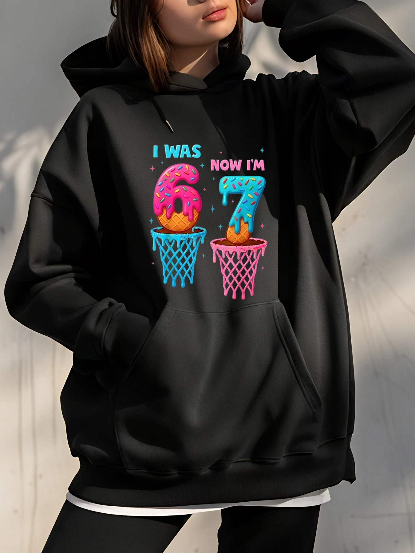 

Толстовка с капюшоном I Was 6. Now I'M 7. Баскетбольное кольцо с пончиком. Детский подарок на день рождения. Толстовка с забавным графическим принтом. Повседневная одежда.