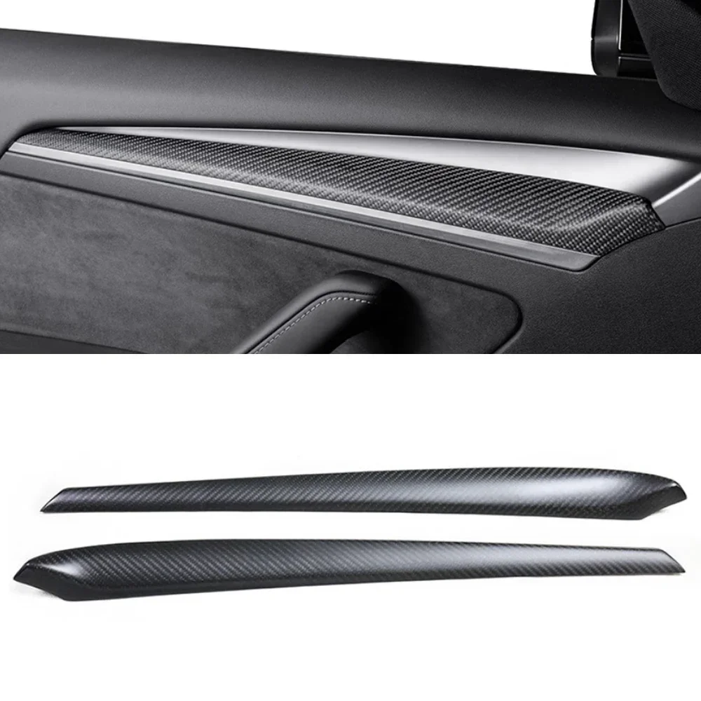 Dry Carbon Fiber Cover for Tesla Model 3 2021 2022 LHD RHD Interior Accessories Front Door Trim Frame Sticker 2 PCS