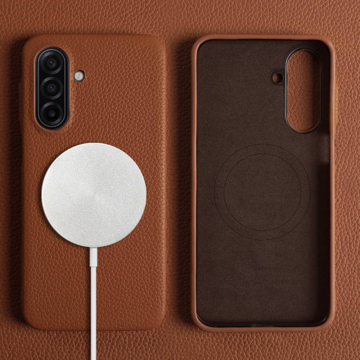 For Magsafe Magnetic Lychee Genuine Leather Case For Samsung Galaxy A56 A17 A26 A56 A55 A35 A15 A25 A54 A16Back Cover Phone Case