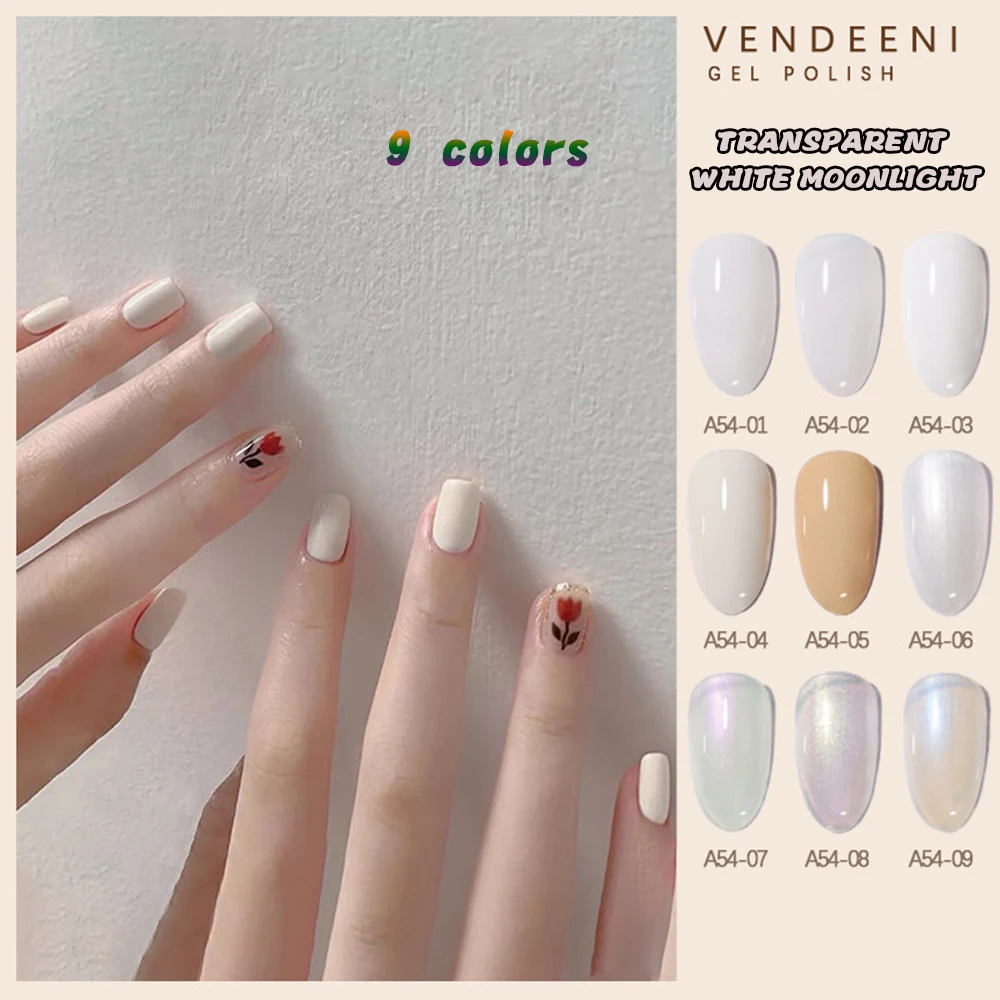 

Vendeeni 9 цветов/набор, белый лунный свет, гель-лак для ногтей, УФ-светодиод, желе, молочный кристалл, маникюрный лак для ногтей с цветной картой