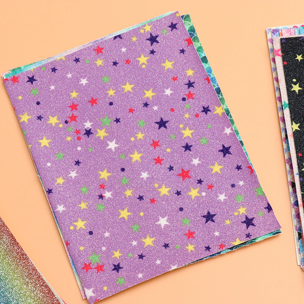 

6PCS Glitter Fabric for DIY Bag Sewing Craft Projects PU Material Not Fray Stars Hairclips Earrings Shoes