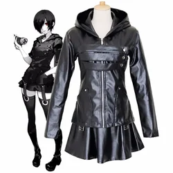Anime Tokyo Ghoul Touka Kirishima Cosplay Costume Full Set Uniform PU Leather Black Dress Hoodie Women Halloween Fighting Dress