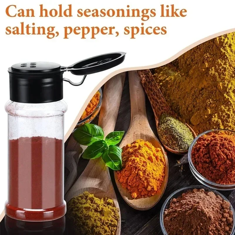 Portable Spice Jar with Shaker Lid Clear Plastic Seasoning Bottle Set BBQ Camping Salt Pepper Shaker Kitchen Gadget Food Trucks