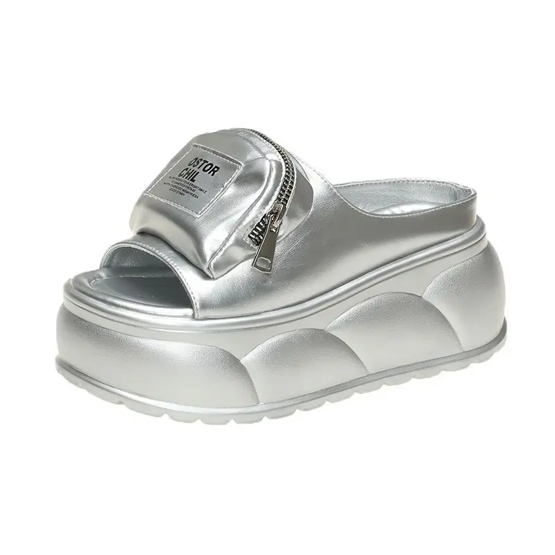 New 2025 high heels Chunky Slides Ladies Designer Front Zip Pocket with Coins Small girls Elevator Shoes - Image 6