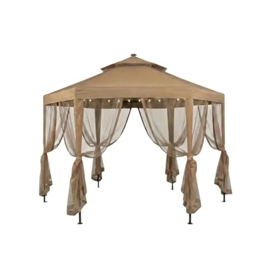 Reinforced RipLock 350 Replacement  Top and Netting Set Compatible with Hexagon r 10 Gazebo Model GFS00679B Beige