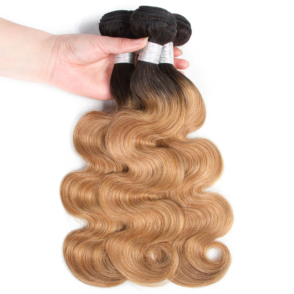 Bundles de vague de corps blond ombré, cheveux bruts non transformés, tissage brésilien, cheveux humains, extensions de cheveux vierges bruns, 3/4