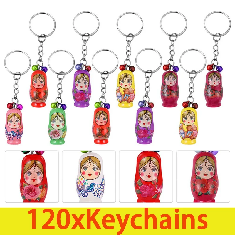 

120Pcs Russian Nesting Dolls Keychain Wood Dolls Key Rings Stacking Dolls Car Key Bag Charms Pendant Dolls Backpack Keychain