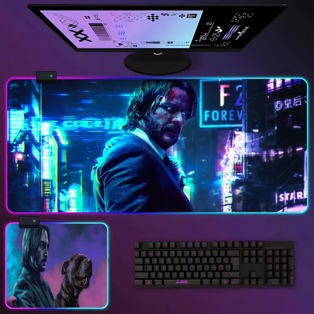 

Коврик для мыши John-Wick с подсветкой RGB, большой Настольный коврик с шифровкой, нескользящий супер большой коврик для мыши, 700 х400 мм