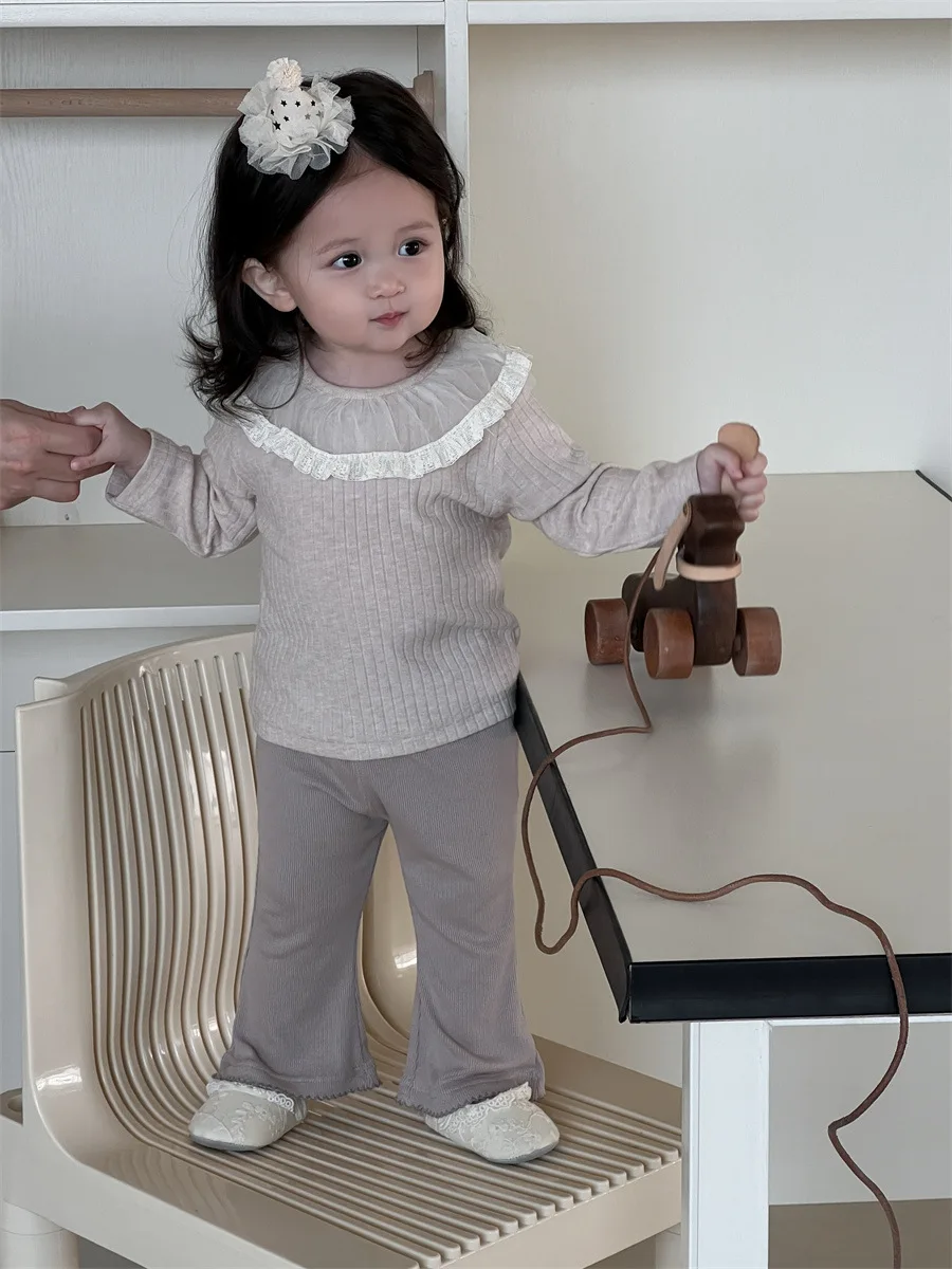

2025 Spring New Baby Long Sleeve T Shirts Cotton Girls Cute Lace Collar Bottoming Shirts Infant Solid Soft Tops Toddler Clothes