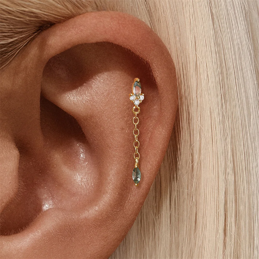 مساعد 1 قطعة بلاتا 100% 925 فضة لطيف Y2k الأخضر العقيق وأقراط اليدوية كوريا ترصيع الأذن للنساء مجوهرات Pendientes