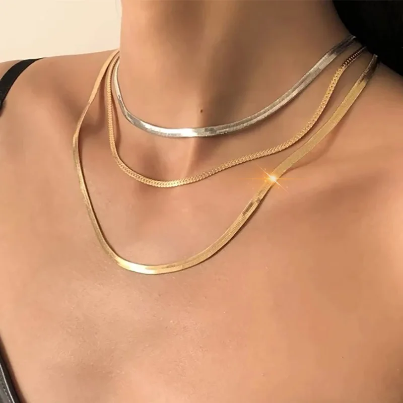 Gold Color Snake Blade Chain Necklaces for Women Minimalist Width 3/4/5mm Stainless Steel Chain Punk Choker on Neck Jewelry C045